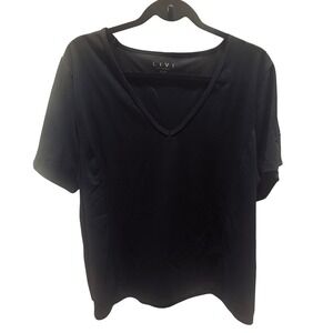 LIVI FOR LANE BRYANT Black V Neck Short Sleeve T Shirt Top Plus Size 26 28